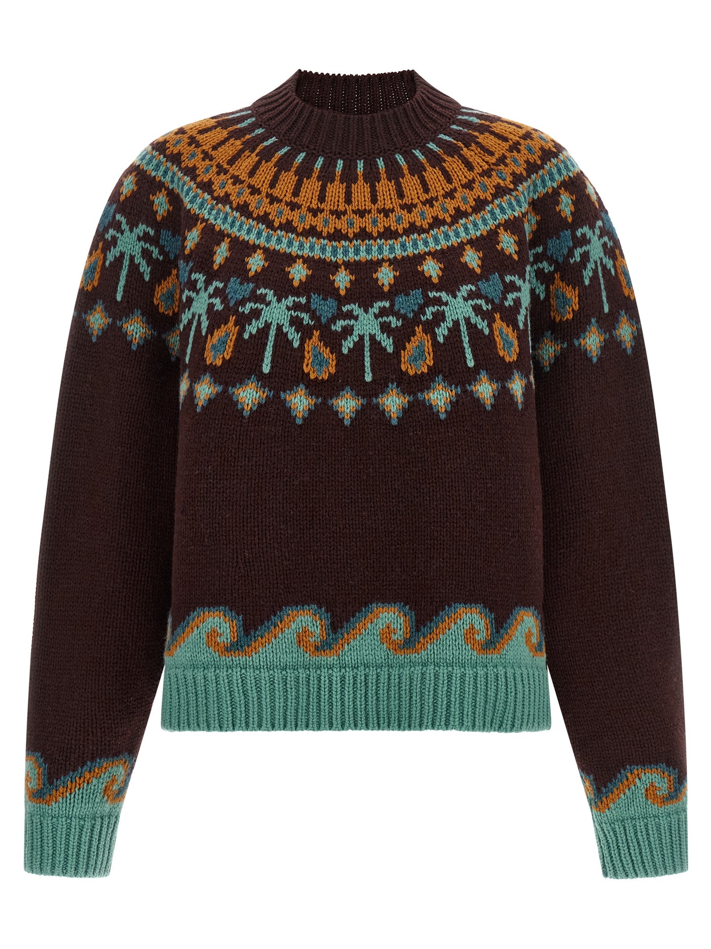Cardigan by Alanui for women in virgin wool brown, patterned & jacquard features an impeccable silhouette, showcasing a sophisticated crew neckline and long-sleeve detail for a truly impeccable finish.