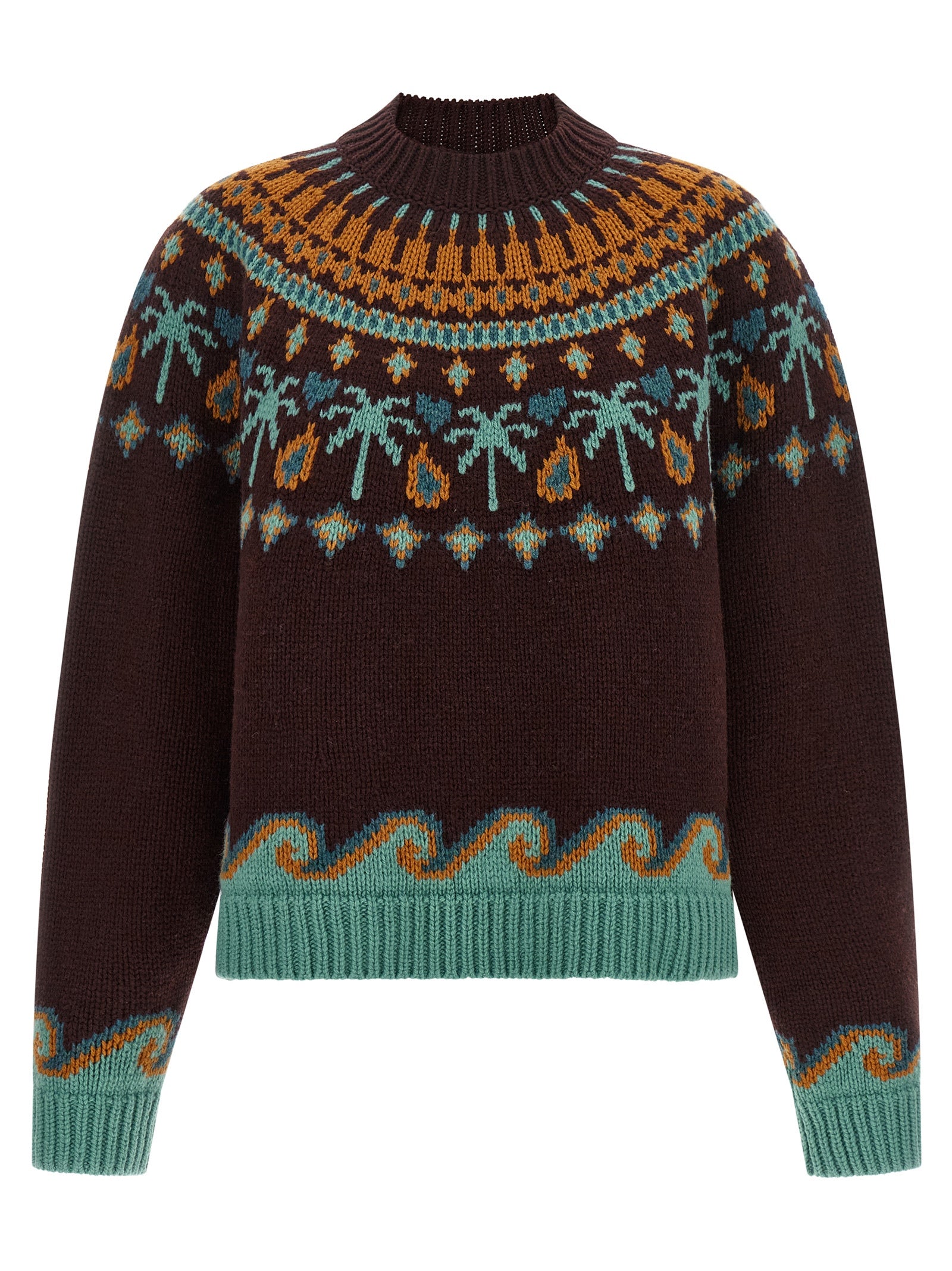Cardigan by Alanui for women in virgin wool brown, patterned & jacquard features an impeccable silhouette, showcasing a sophisticated crew neckline and long-sleeve detail for a truly impeccable finish.