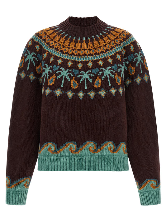 Cardigan by Alanui for women in virgin wool brown, patterned & jacquard features an impeccable silhouette, showcasing a sophisticated crew neckline and long-sleeve detail for a truly impeccable finish.