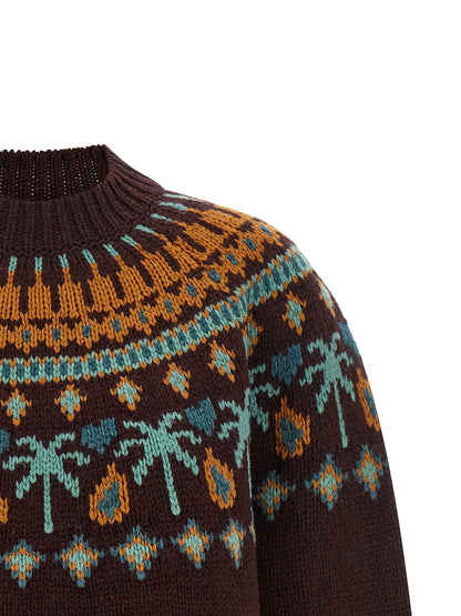 Cardigan by Alanui for women in virgin wool brown, patterned & jacquard features a dramatic silhouette, showcasing a sophisticated crew neckline and dramatic detail for a timeless, premium look.