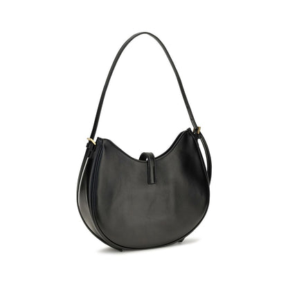 Small Shoulder Hobo Bag by Versace for women in bos taurus calf & lambskin leather black & gold features an effortlessly chic silhouette with a secure , ample , and versatile shoulder-strap for effortlessly chic everyday luxury.