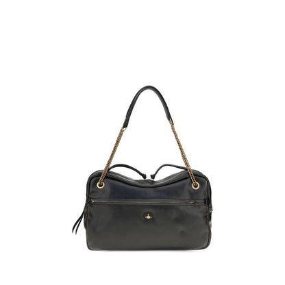 Large Shoulder Bag by Vivienne Westwood for women in bos taurus calf leather black, gold & jacquard features a distinguished silhouette, showcasing a secure zipper and distinguished with versatile shoulder-strap for a distinguished finish.