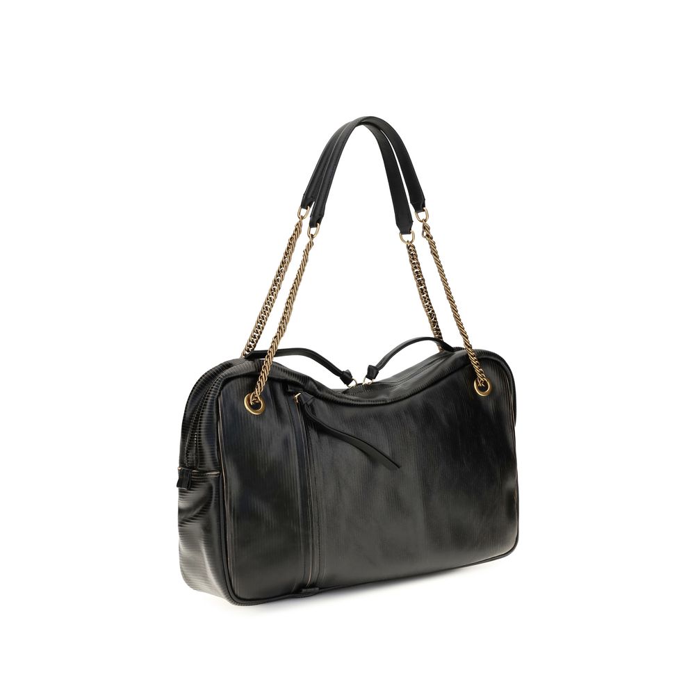 Large Shoulder Bag by Vivienne Westwood for women in bos taurus calf leather black, gold & jacquard features a effortless chic silhouette with a secure zipper, ample , and versatile shoulder-strap for a effortless chic finish.