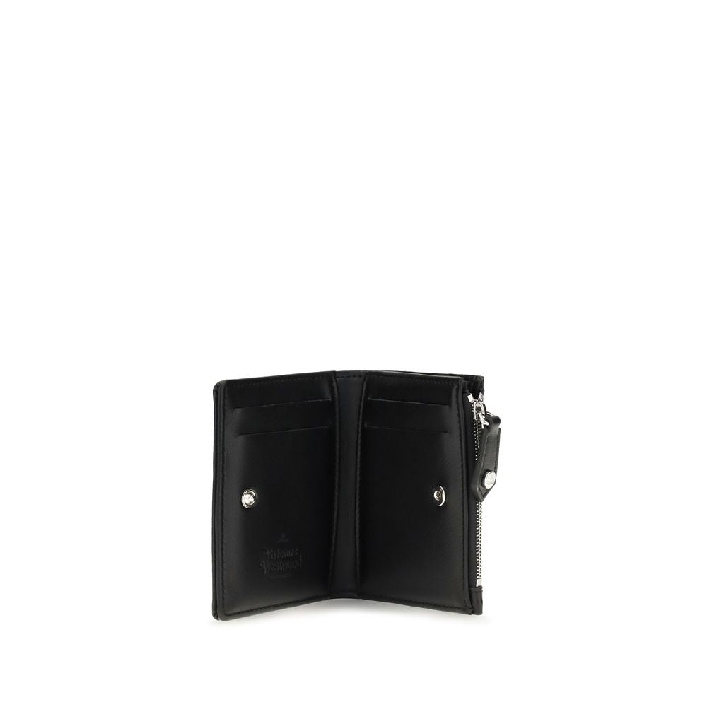 Cardholder Wallet by Vivienne Westwood for women in bos taurus calf leather black & silver presents a streamlined silhouette, showcasing the sophisticated design of the Bos Taurus Calf Leather Cardholder Wallet collection with functional card-organization compact-design.