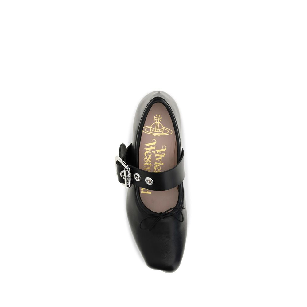 Ballet Flat Shoes by Vivienne Westwood for women in bos taurus calf leather animal, black, silver & signature showcases a dynamic silhouette, artfully capturing Alice Women's Bos Taurus Calf Leather Ballet Flat Shoes through its distinctive and elegant .