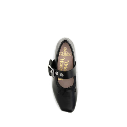Ballet Flat Shoes by Vivienne Westwood for women in bos taurus calf leather animal, black, silver & signature showcases a dynamic silhouette, artfully capturing Alice Women's Bos Taurus Calf Leather Ballet Flat Shoes through its distinctive and elegant .