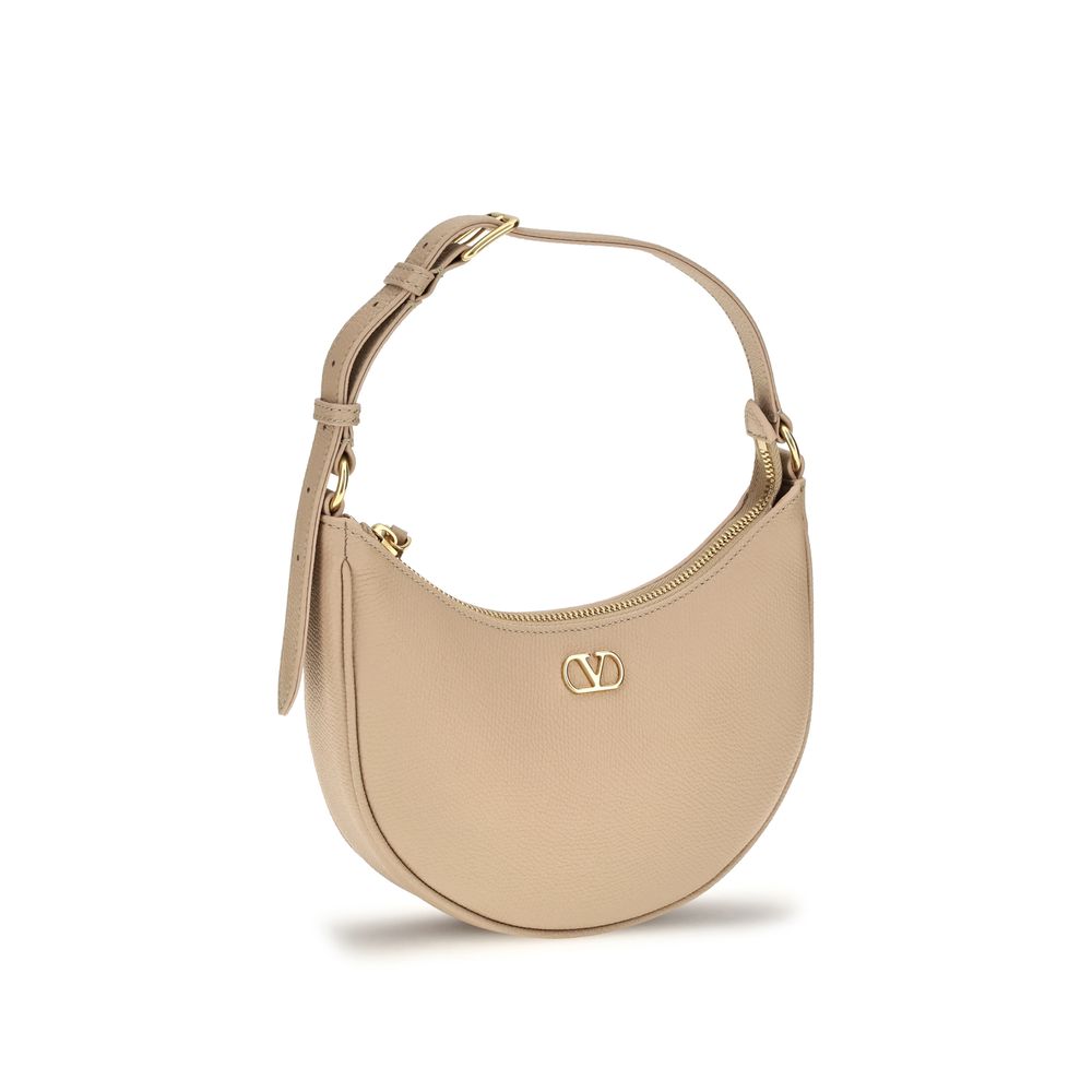 Mini Shoulder Hobo Bag by Valentino Garavani for women in bos taurus calfskin & lambskin leather beige & signature presents a versatile silhouette, showcasing a secure zipper and versatile cardholder with versatile shoulder-strap, adjustable-strap & handle for a sophisticated look.