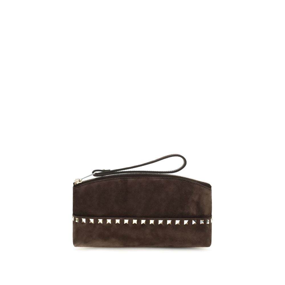 Pouch Handbag by Valentino Garavani for women in suede leather brown & signature presents a ornamental silhouette, showcasing a secure zipper, ample , and versatile for a ornamental finish.