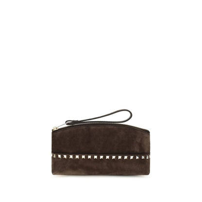 Pouch Handbag by Valentino Garavani for women in suede leather brown & signature presents a ornamental silhouette, showcasing a secure zipper, ample , and versatile for a ornamental finish.