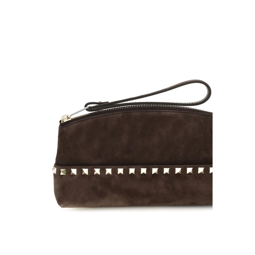 This Pouch Handbag by Valentino Garavani for women in suede leather and brown & signature presents a sculptural silhouette featuring a secure zipper, ample , and versatile for a sculptural finish.