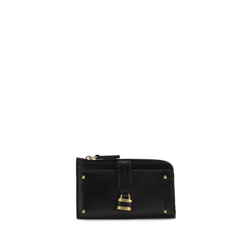 Cardholder Wallet by Chloé for women in bos taurus calf & buffalo leather black & gold showcases a distinguished silhouette, artfully capturing the essence of the distinguished Paddington Bos Taurus Calf & Buffalo Leather Cardholder Wallet design with functional card-organization coin-purse.