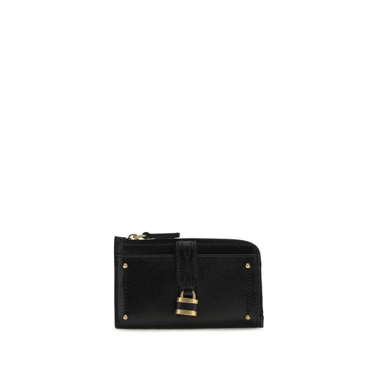 Cardholder Wallet by Chloé for women in bos taurus calf & buffalo leather black & gold showcases a distinguished silhouette, artfully capturing the essence of the distinguished Paddington Bos Taurus Calf & Buffalo Leather Cardholder Wallet design with functional card-organization coin-purse.