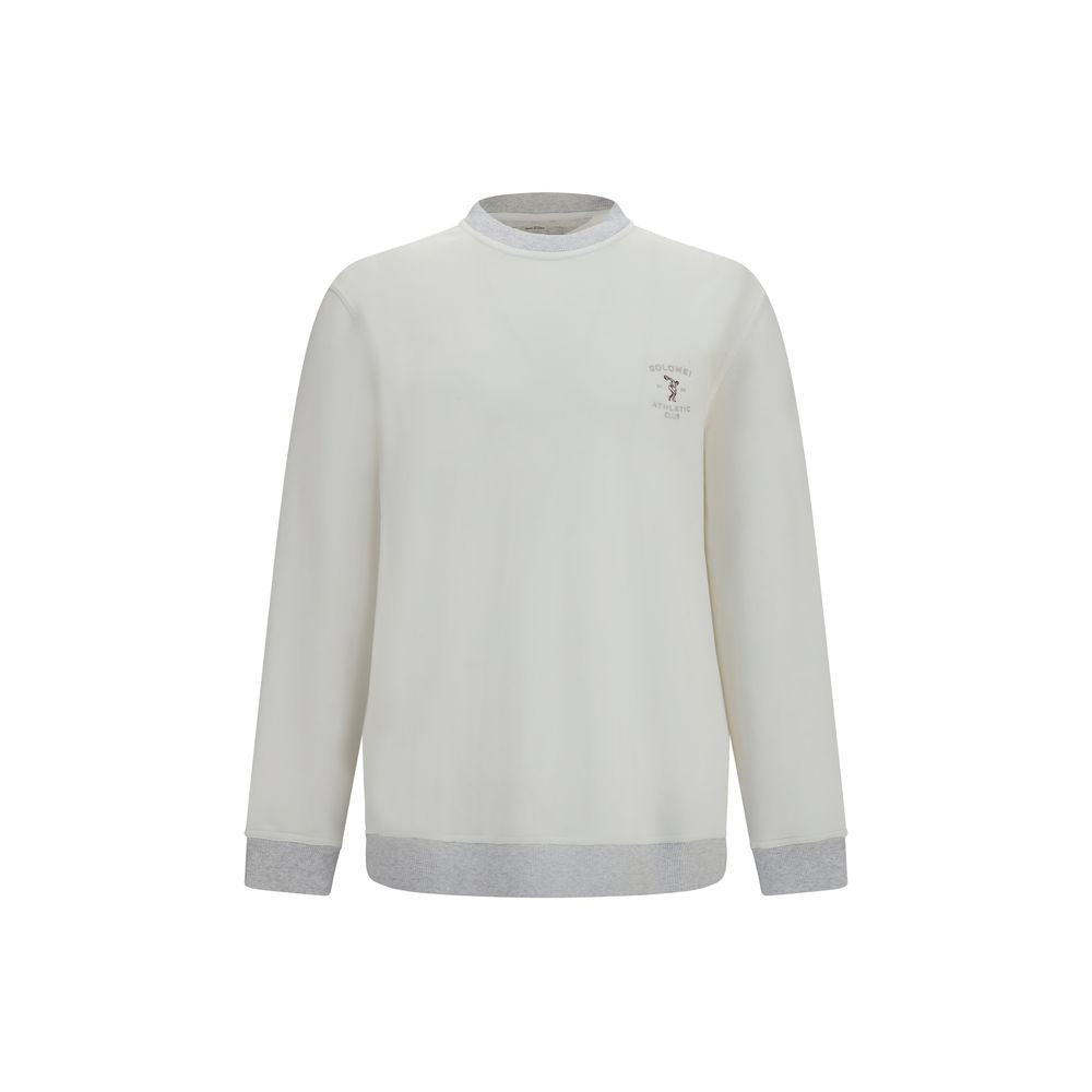 Sweatshirt by Brunello Cucinelli for men in cotton white showcases a slouchy chic silhouette, artfully detailed with a slouchy chic crew neckline and long-sleeve for a slouchy chic finish.