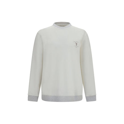 Sweatshirt by Brunello Cucinelli for men in cotton white showcases a slouchy chic silhouette, artfully detailed with a slouchy chic crew neckline and long-sleeve for a slouchy chic finish.