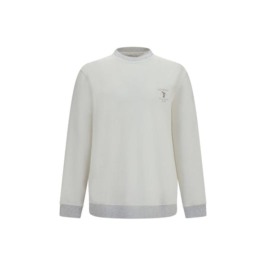 Sweatshirt by Brunello Cucinelli for men in cotton white showcases a slouchy chic silhouette, artfully detailed with a slouchy chic crew neckline and long-sleeve for a slouchy chic finish.