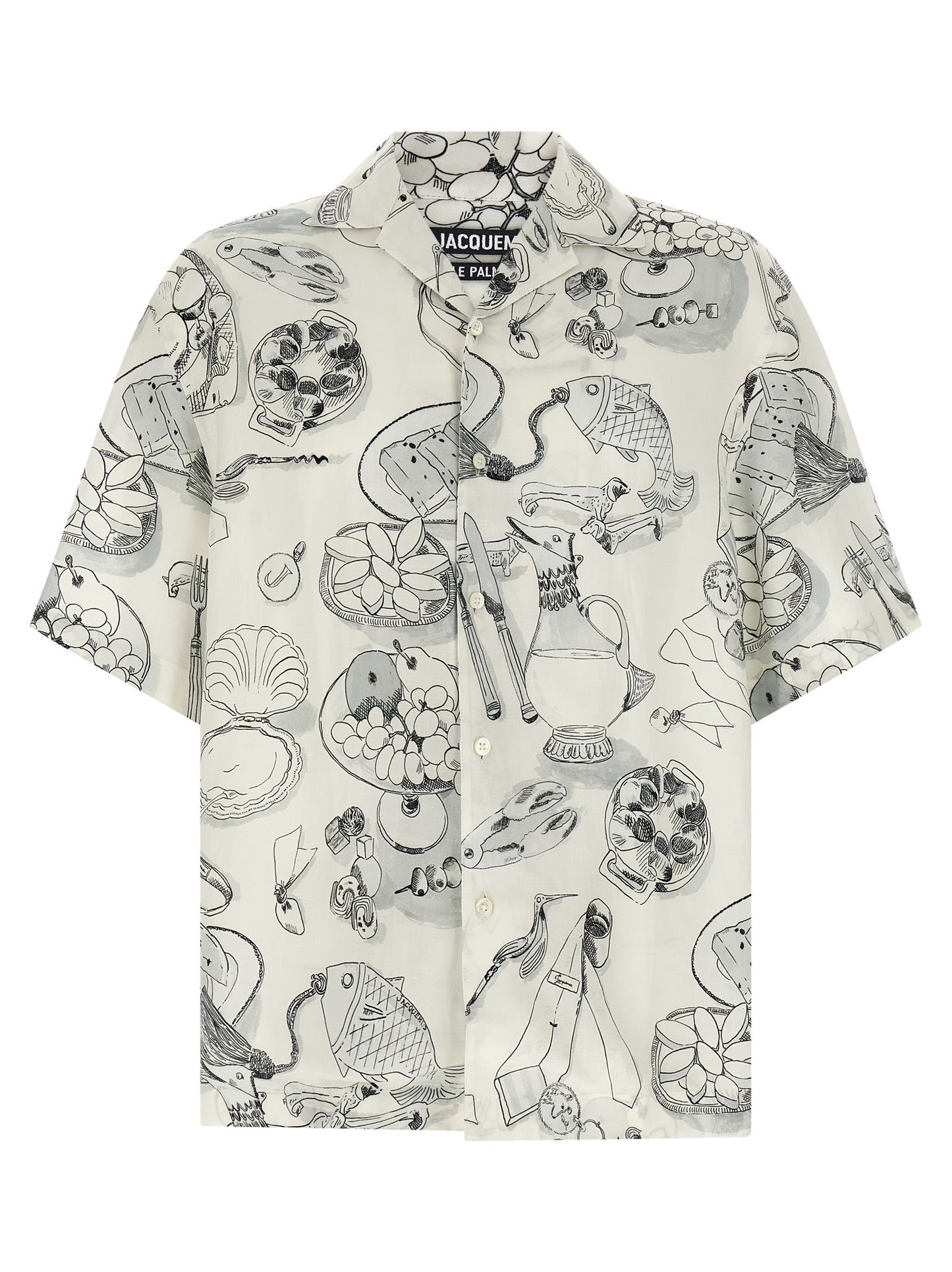 Shirt by Jacquemus for men in linen viscose bicolour, pearl & print showcases a sleek silhouette, elegantly detailed with a sleek and short-sleeve for a sleek finish.
