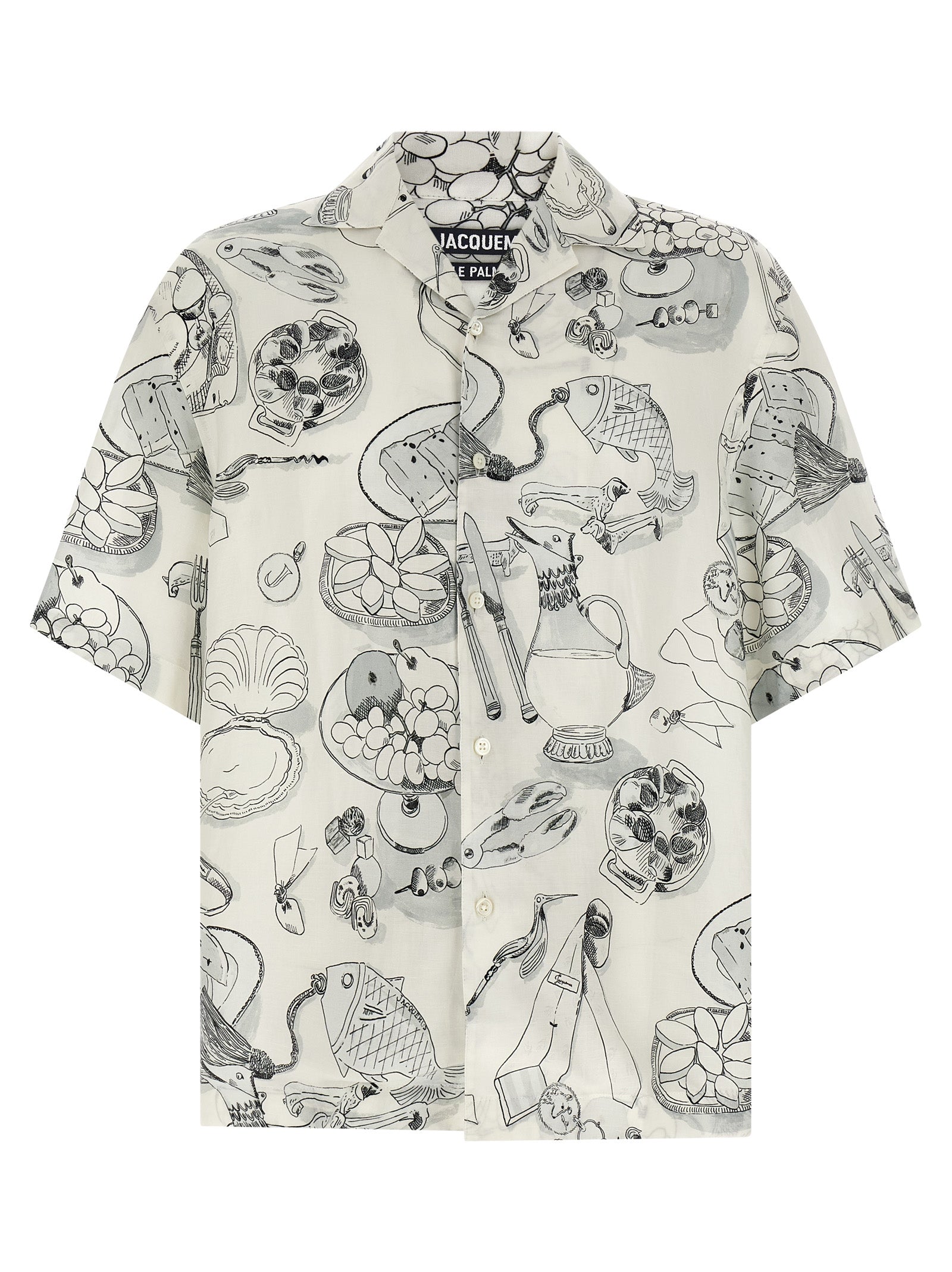 Shirt by Jacquemus for men in linen viscose bicolour, pearl & print showcases a sleek silhouette, elegantly detailed with a sleek and short-sleeve for a sleek finish.