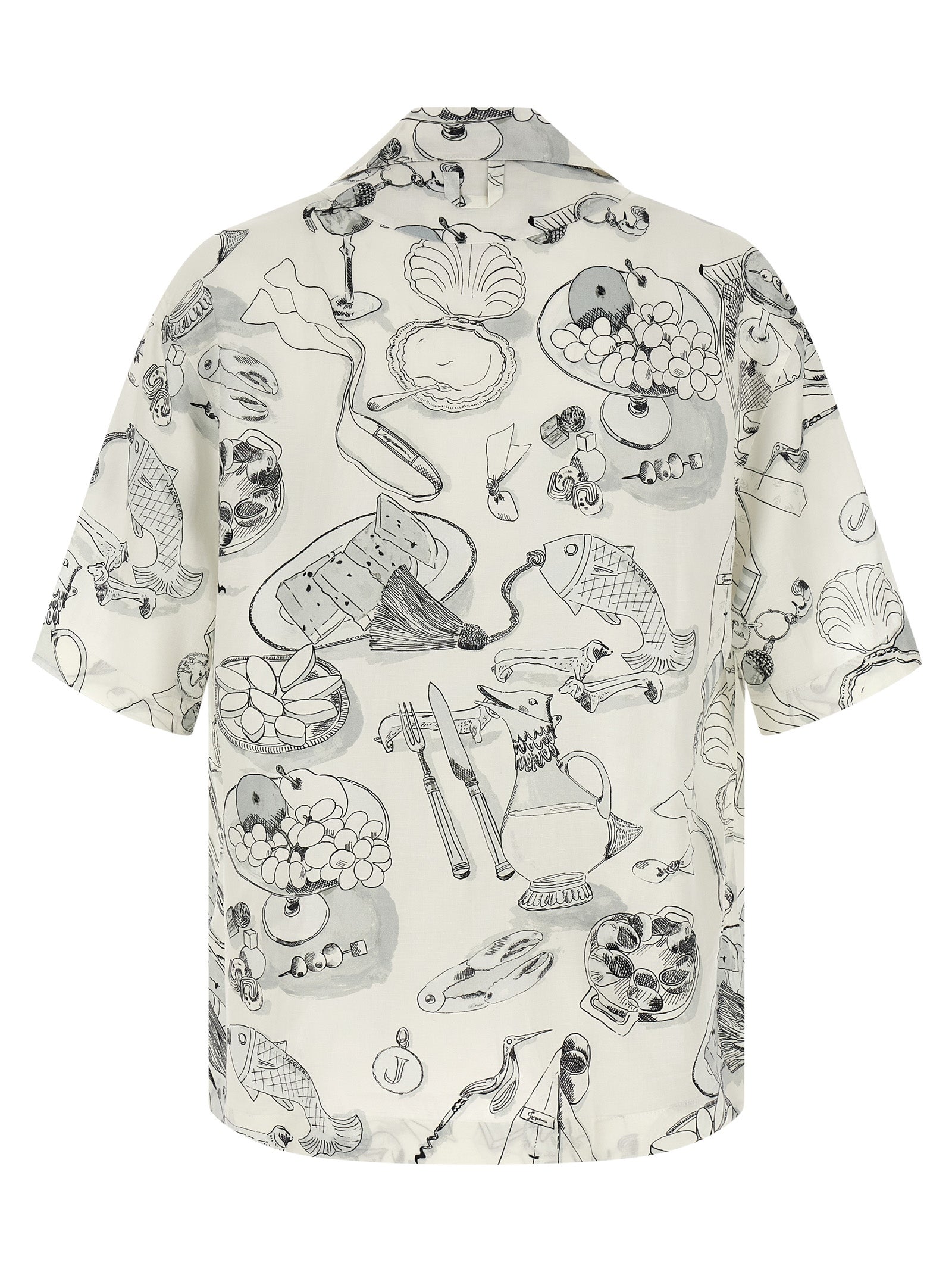 Shirt by Jacquemus for men in linen viscose bicolour, pearl & print showcases a sharp silhouette, elegantly detailed with a sharp and sharp .