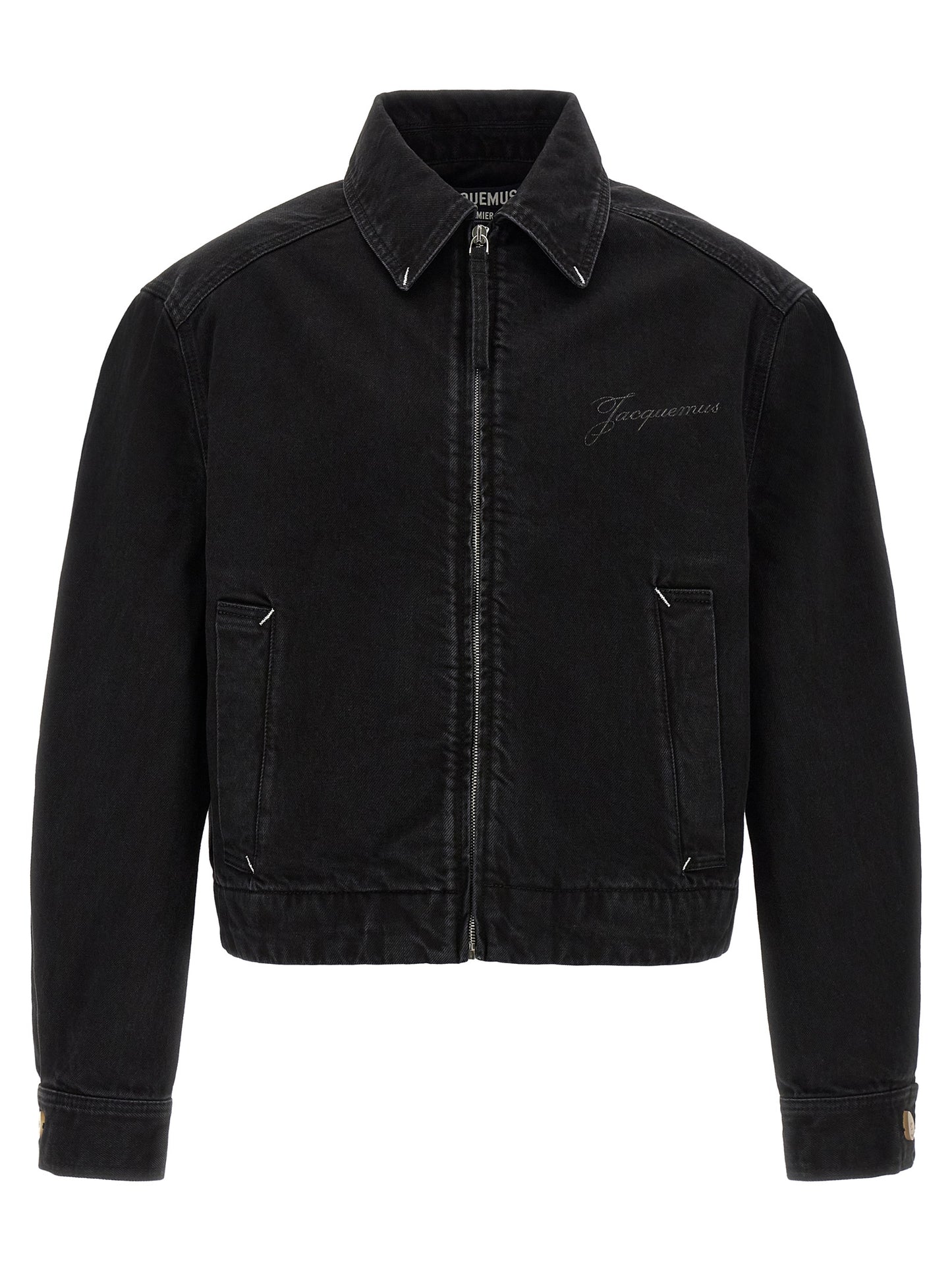 Trucker Jacket by Jacquemus for men in denim cotton black & white features a city-ready silhouette, detailed with pockets and a city-ready .