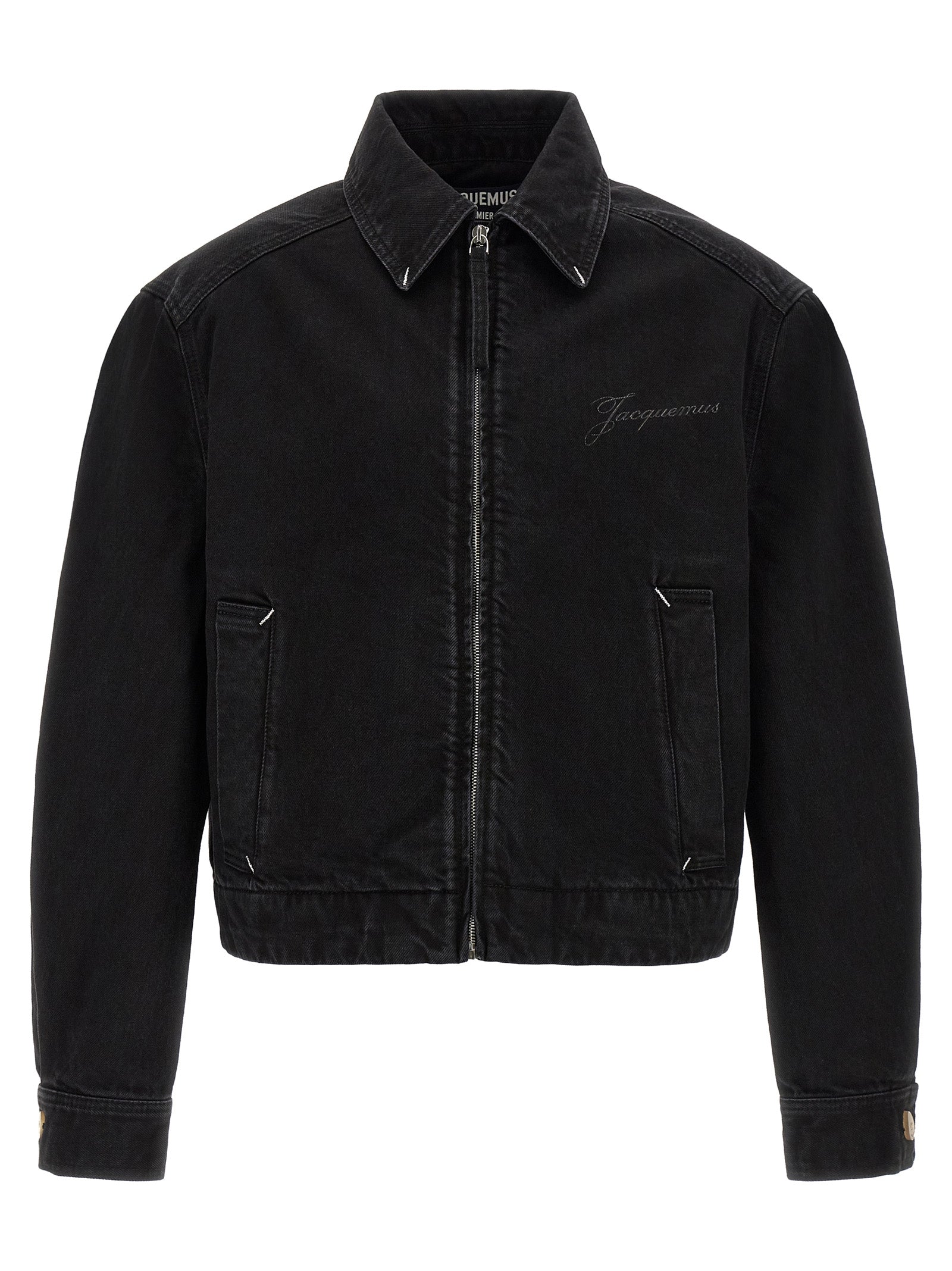 Trucker Jacket by Jacquemus for men in denim cotton black & white features a city-ready silhouette, detailed with pockets and a city-ready .