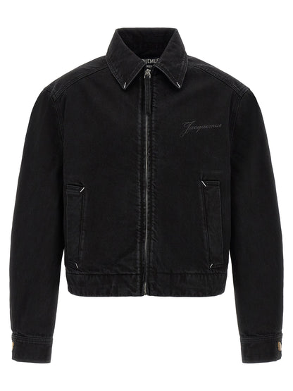 Trucker Jacket by Jacquemus for men in denim cotton black & white features a city-ready silhouette, detailed with pockets and a city-ready .