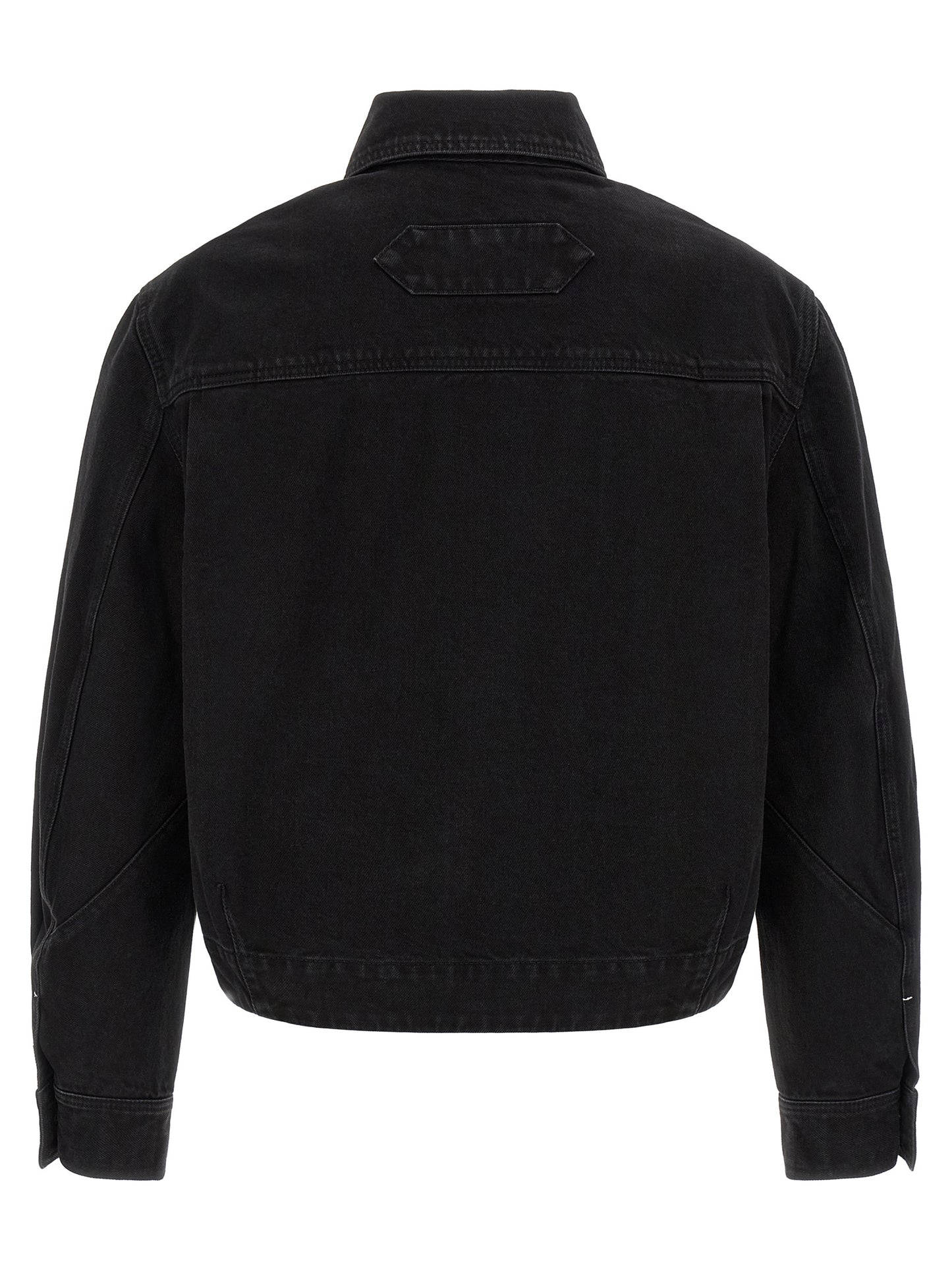 Trucker Jacket by Jacquemus for men in denim cotton black & white showcases a bohemian silhouette, artfully detailed with a bohemian and signature pockets for a truly bohemian finish.
