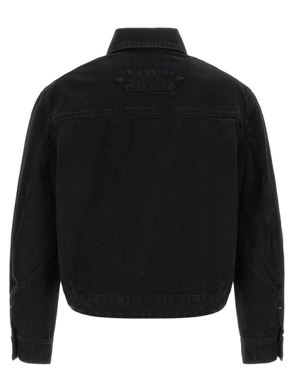 Trucker Jacket by Jacquemus for men in denim cotton black & white showcases a bohemian silhouette, artfully detailed with a bohemian and signature pockets for a truly bohemian finish.
