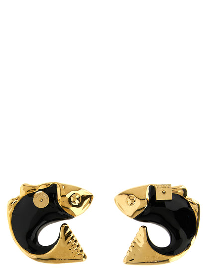Earrings by Jacquemus for women in cotton black & copper showcases a enchanting silhouette, artfully incorporating the intricate seen in the Pivot Women's Copper & Enamel Earrings.