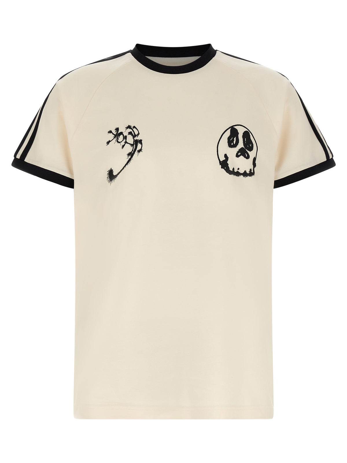 Y-3 Men's Crew Neck Cotton T-Shirt - Black White Patterned Striped