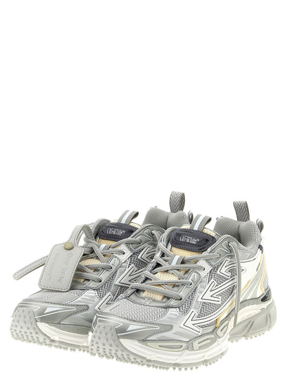 Athletic Sneakers by Off-White for men in polyester leather silver & white features an exquisite silhouette, showcasing the premium athletic style of the Men's Athletic Polyester Leather Sneakers with an exquisite finish.