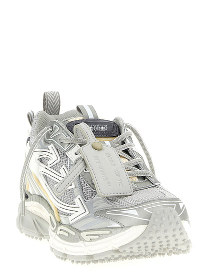 Athletic Sneakers by Off-White for men in polyester leather silver & white features an timeless silhouette from the Men's Athletic Polyester Leather Sneakers collection, showcasing a timeless athletic style for a timeless look.