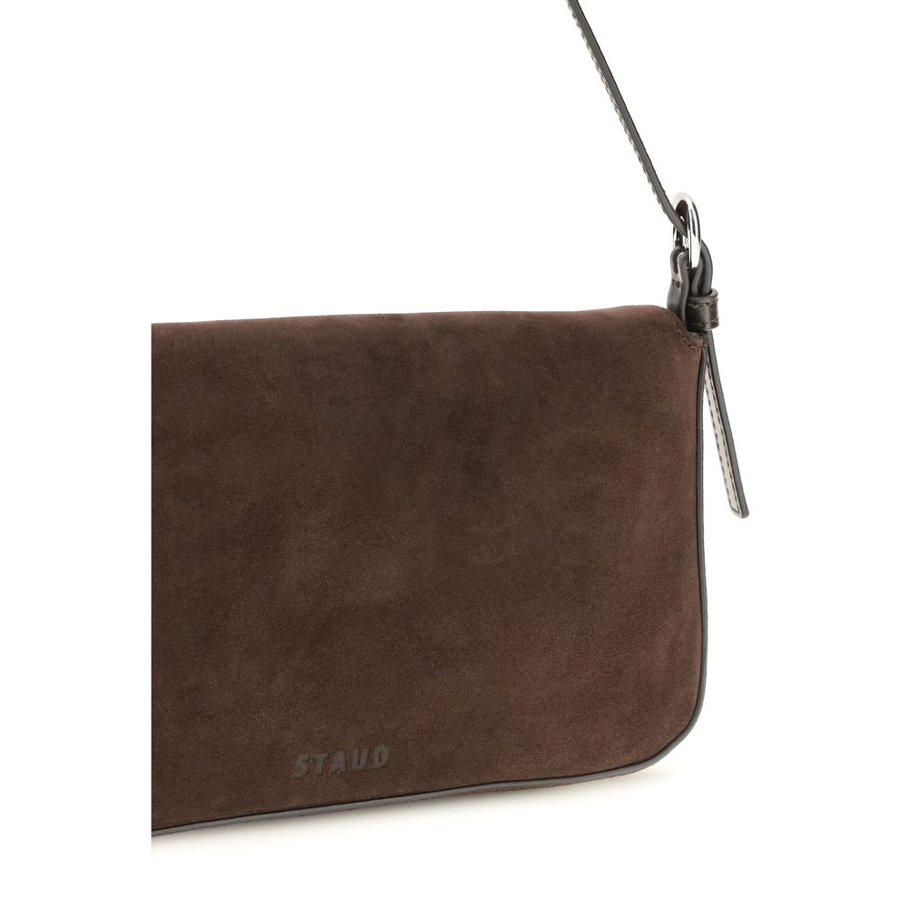 Shoulder Bag by Staud for women in bos taurus calf leather brown & silver features an effortlessly chic silhouette with a secure buckle, ample , and versatile shoulder-strap & adjustable-strap for effortlessly chic everyday luxury.