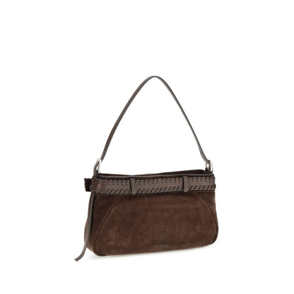 Shoulder Bag by Staud for women in cowhide & lamb leather brown & silver presents a versatile silhouette, showcasing a secure zipper & buckle and versatile with versatile shoulder-strap, adjustable-strap & handle for a sophisticated look.