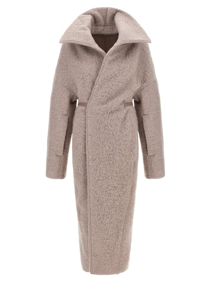 Overcoat by Rick Owens for women in marabou & alpaca wool multicolor features a cosy chic silhouette, artfully detailed with a sophisticated and premium for a cosy chic finish.