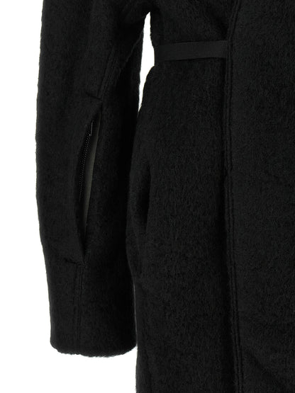 Overcoat by Rick Owens for women in marabou & alpaca wool black features an satoral silhouette, showcasing a sophisticated and satoral pockets for a premium, timeless look.