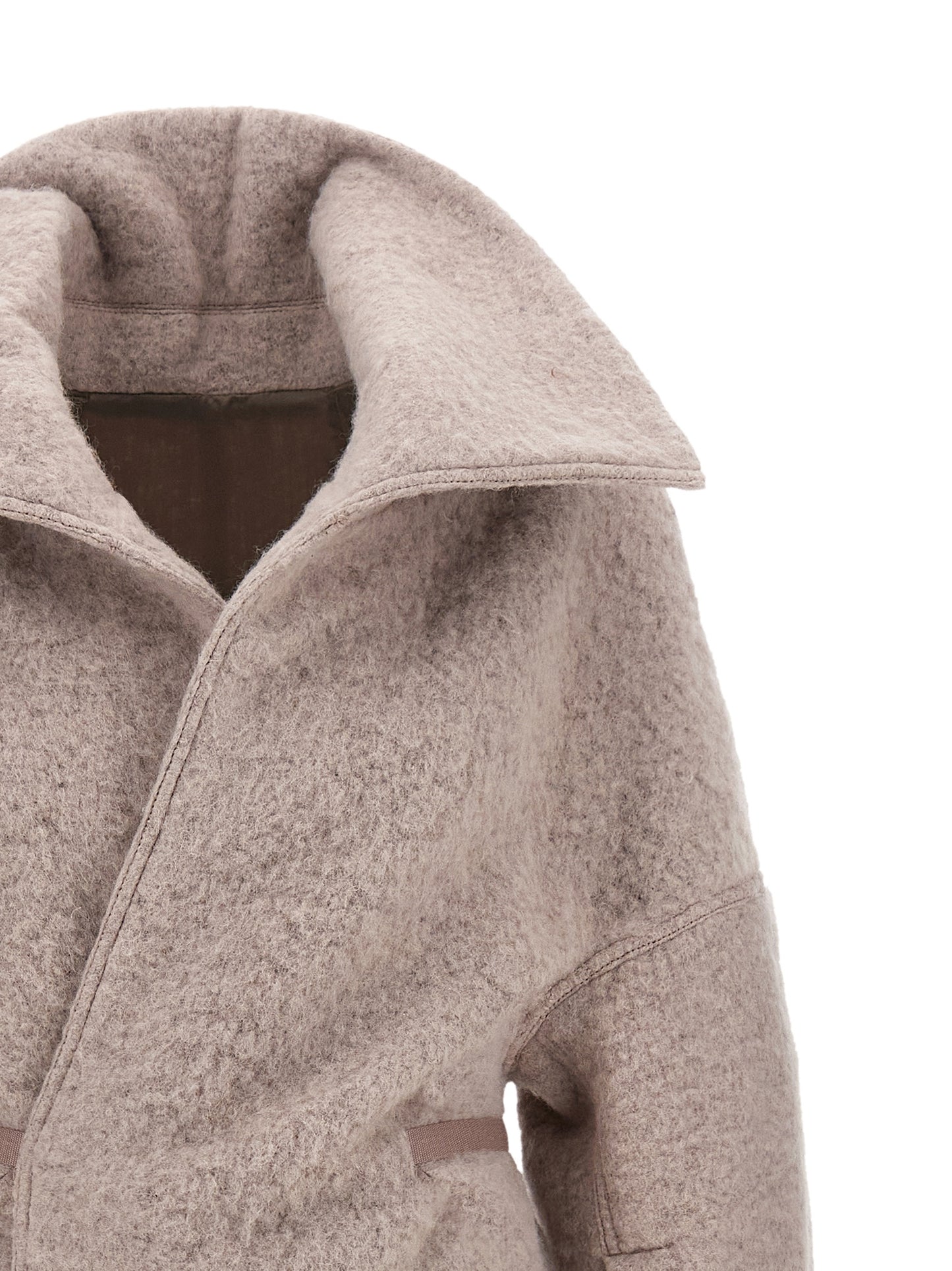 Overcoat by Rick Owens for women in marabou & alpaca wool multicolor features an voluminous silhouette, showcasing distinct and a voluminous for a truly voluminous aesthetic.