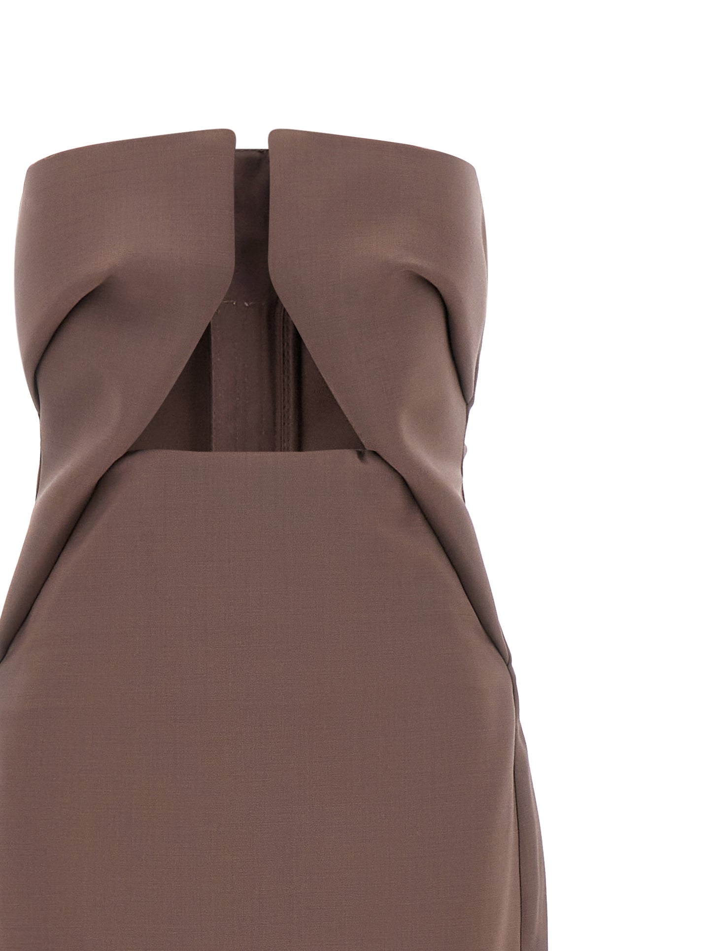 Dress by Rick Owens for women in satin wool brown features an magnificent silhouette, artfully detailed with a magnificent split neckline and that flows into an magnificent long.