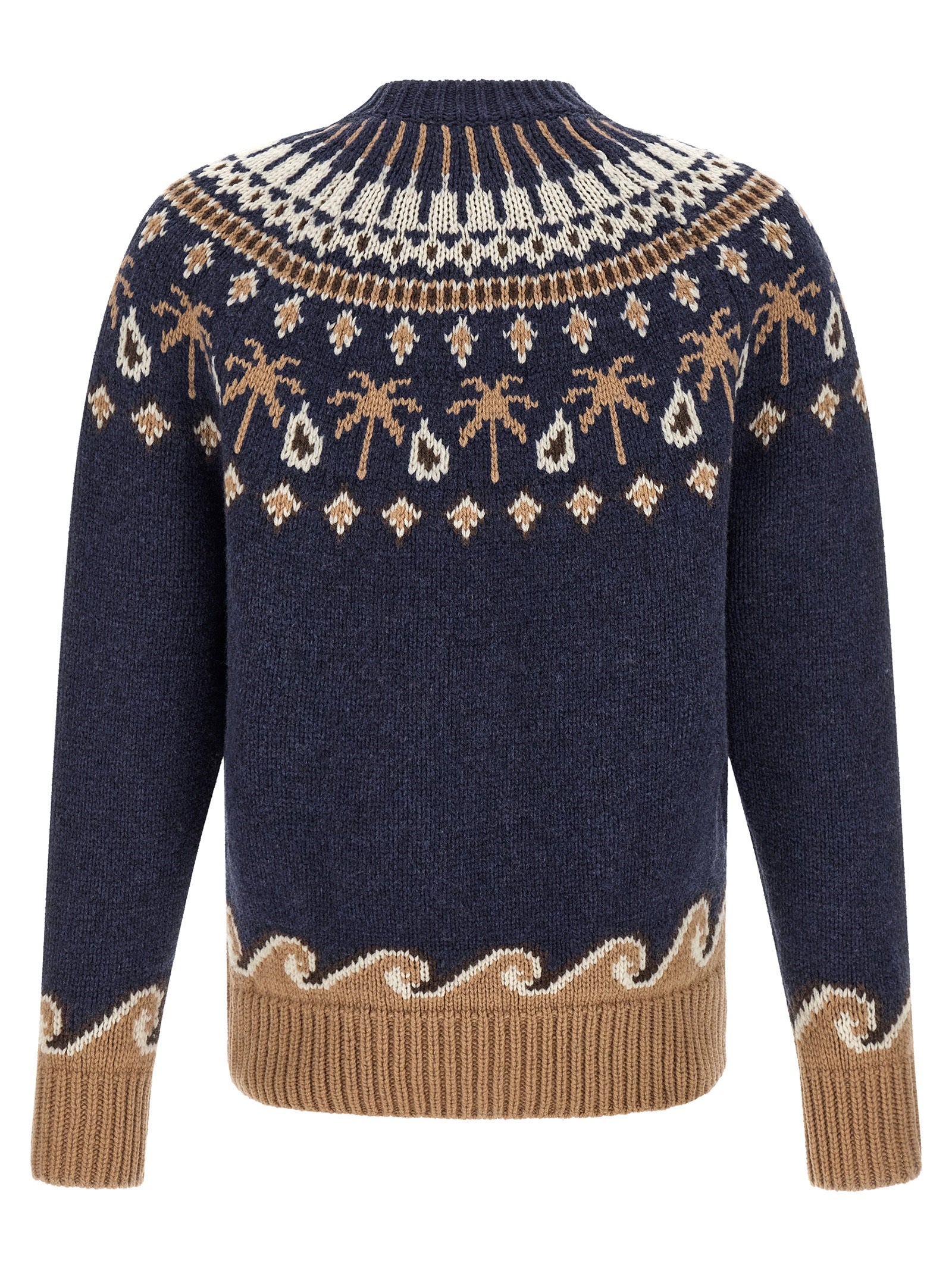 Cardigan by Alanui for men in virgin wool blue, natural, patterned & jacquard showcases a luxurious silhouette, meticulously detailed with a sophisticated crew neckline and for a refined finish.