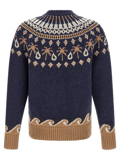 Cardigan by Alanui for men in virgin wool blue, natural, patterned & jacquard showcases a luxurious silhouette, meticulously detailed with a sophisticated crew neckline and for a refined finish.