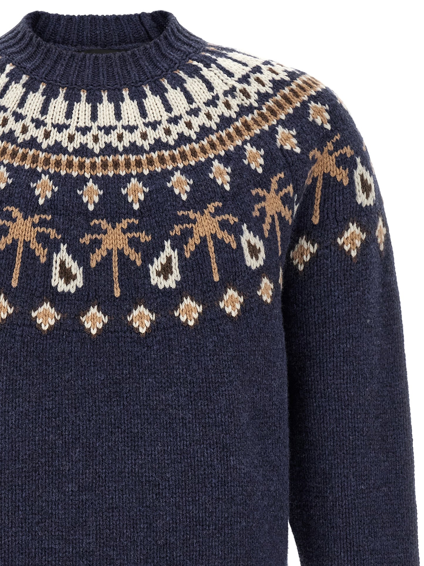 Cardigan by Alanui for men in virgin wool blue, natural, patterned & jacquard features an crisp silhouette, showcasing a sophisticated crew neckline and detail for a truly crisp finish.