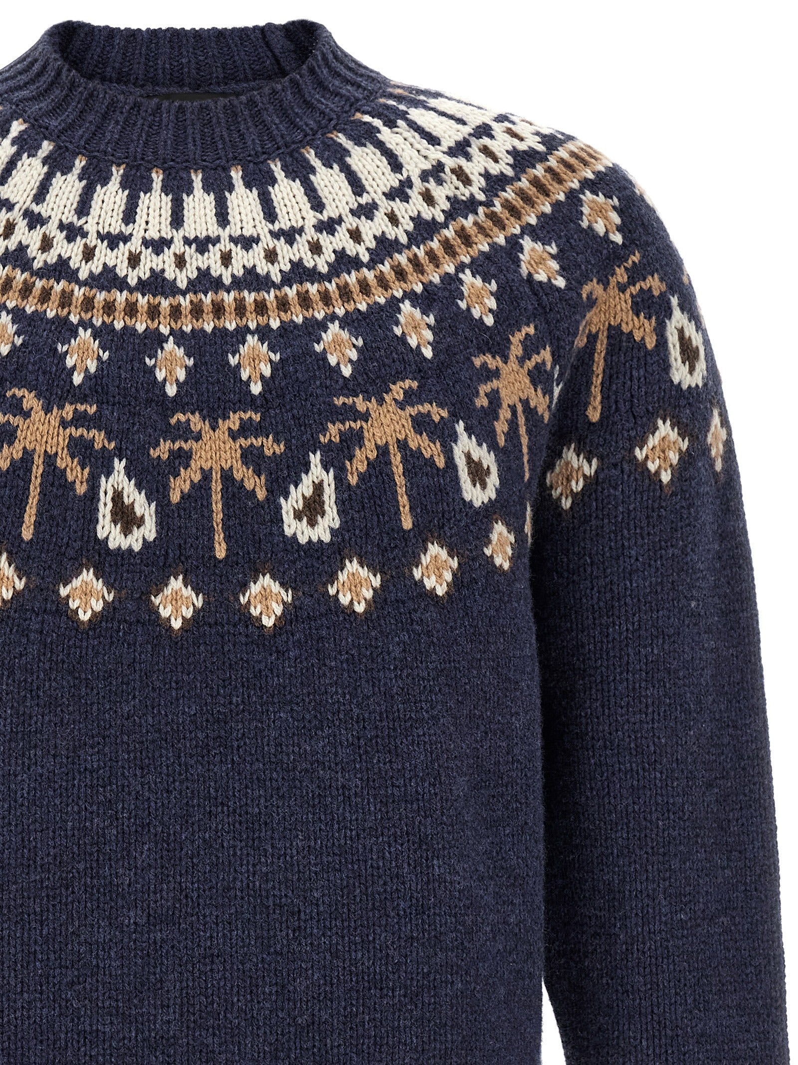 Cardigan by Alanui for men in virgin wool blue, natural, patterned & jacquard features an crisp silhouette, showcasing a sophisticated crew neckline and detail for a truly crisp finish.