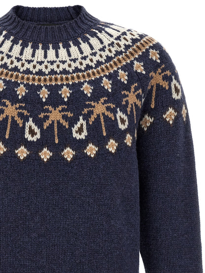 Cardigan by Alanui for men in virgin wool blue, natural, patterned & jacquard features an crisp silhouette, showcasing a sophisticated crew neckline and detail for a truly crisp finish.