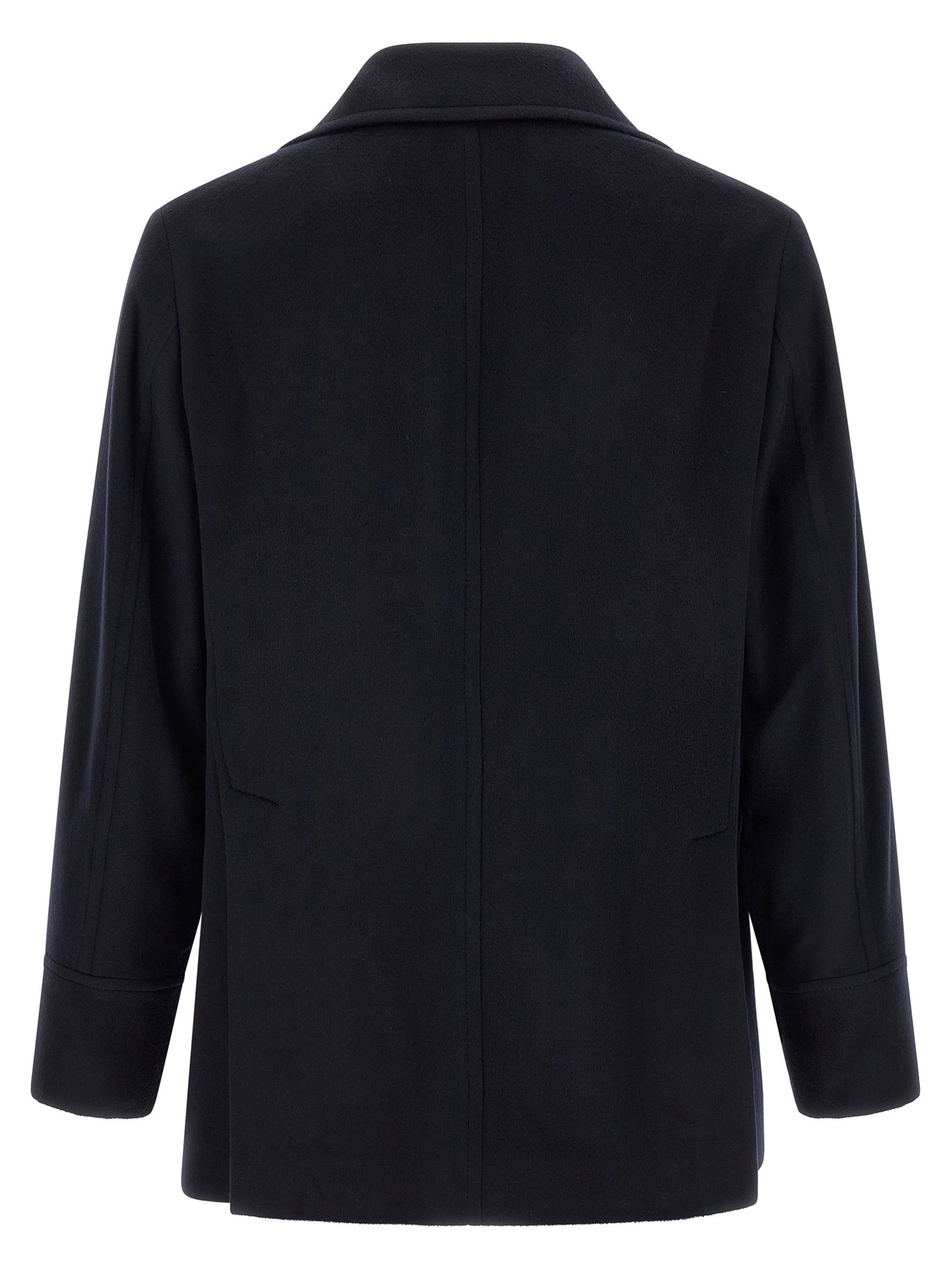 Pea Coat by Brunello Cucinelli for men in virgin wool blue, burgundy & silver features a nuanced silhouette, showcasing a sophisticated and nuanced pockets for a truly nuanced finish.