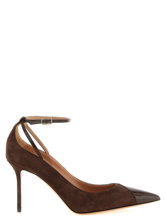 High-Heel Stiletto Ankle Strap Pumps Heels by Aquazzura for women in calfskin & lambskin brown & gold features an effortlessly chic silhouette from the Play Women's Calfskin & Lambskin High-Heel Stiletto Ankle Strap Pumps Heels collection, showcasing a stiletto high-heel and effortlessly chic for a effortlessly chic look.