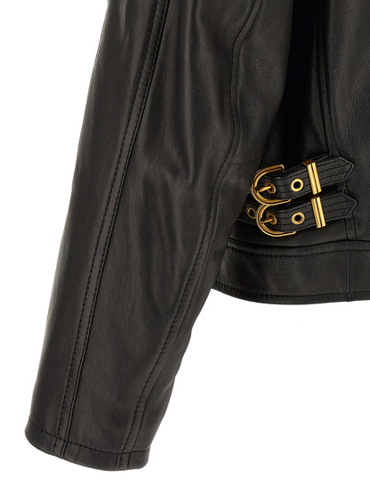 Jacket by Versace for men in nappa lamb leather black & gold presents a authentic silhouette, artfully detailed with a authentic and functional pockets for a premium authentic finish.