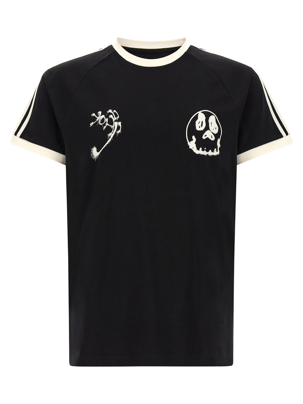 Y-3 Heart Skull Men's Relaxed Fit Crew Neck Cotton T-Shirt - Black Print Striped