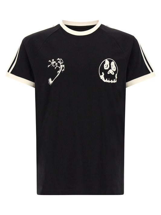 T-Shirt by Y-3 for men in cotton black, print & striped features a plush silhouette, showcasing a sophisticated crew neckline and for a truly plush finish.