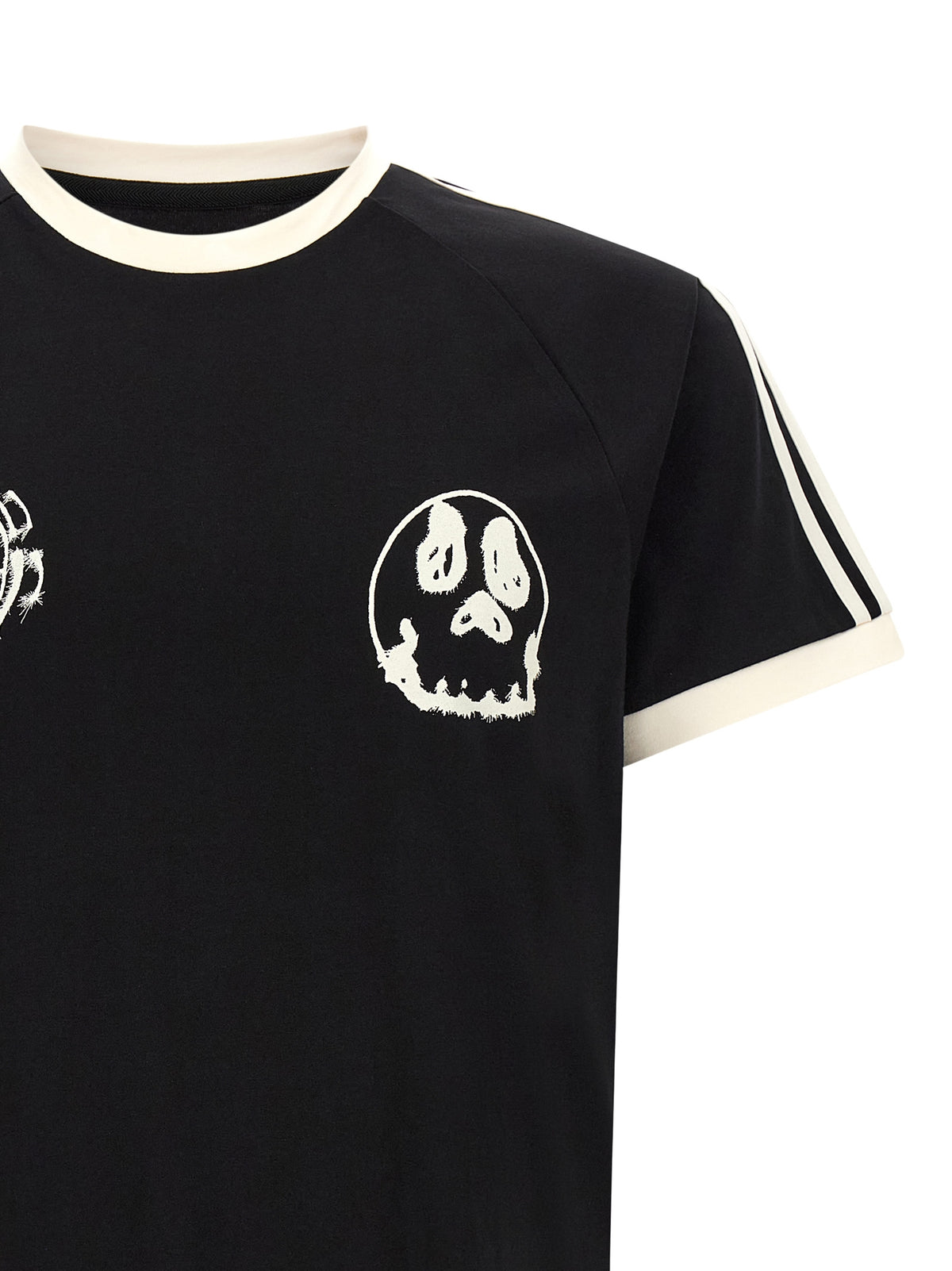 Y-3 Heart Skull Men's Relaxed Fit Crew Neck Cotton T-Shirt - Black Print Striped