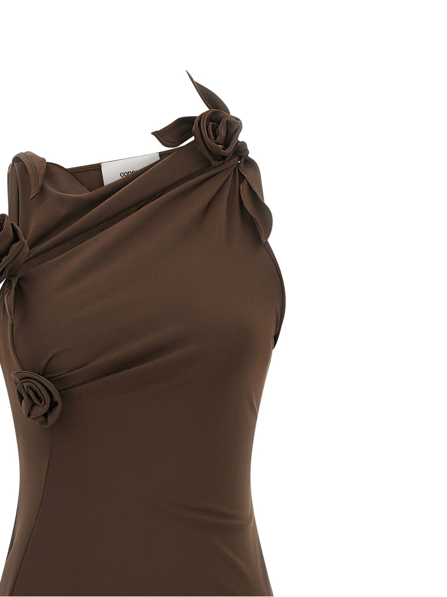 Dress by Coperni for women in polyamide satin brown & floral features an magnificent silhouette, artfully detailed with a magnificent split neckline and that flows into an magnificent long.