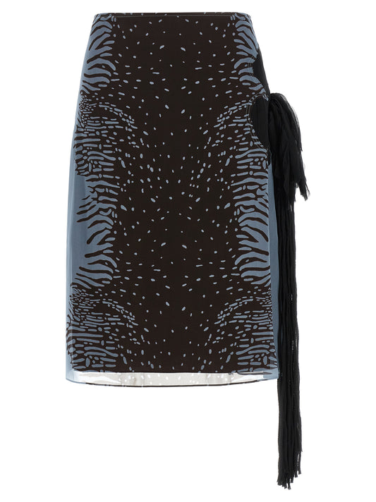 Skirt by Ferragamo for women in silk animal, multicolor & print features a contoured silhouette from the Women's Silk Midi Skirt collection, characterized by its contoured midi for a contoured finish.